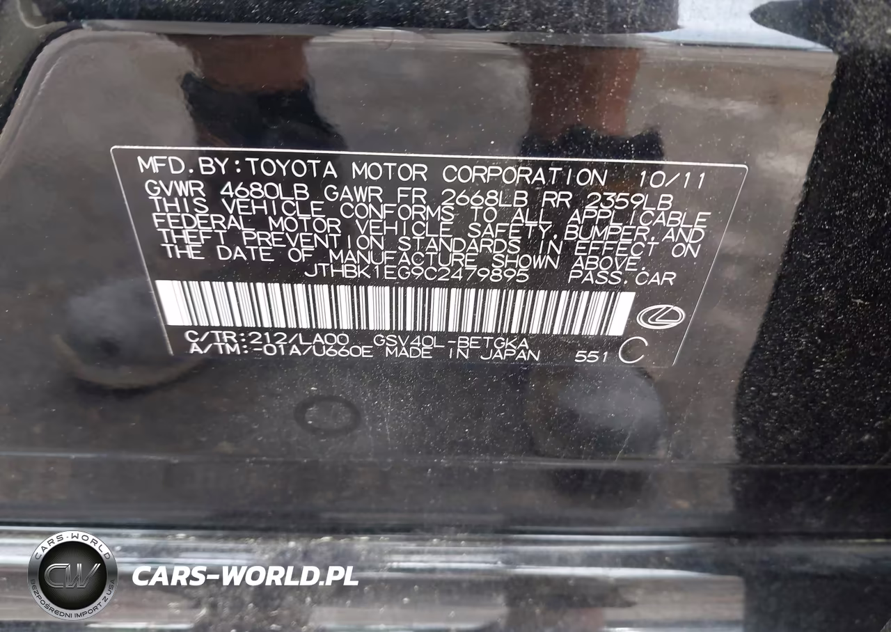 2012 Lexus Es 350 VIN:JTHBK1EG9C2479895 - 9