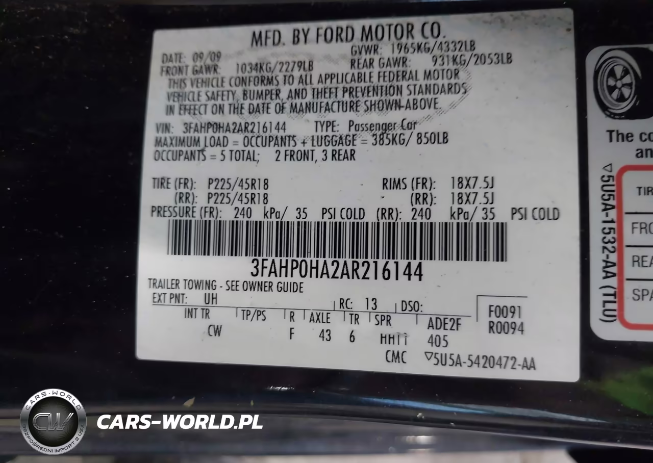2010 Ford Fusion Se VIN:3FAHP0HA2AR216144 - 9