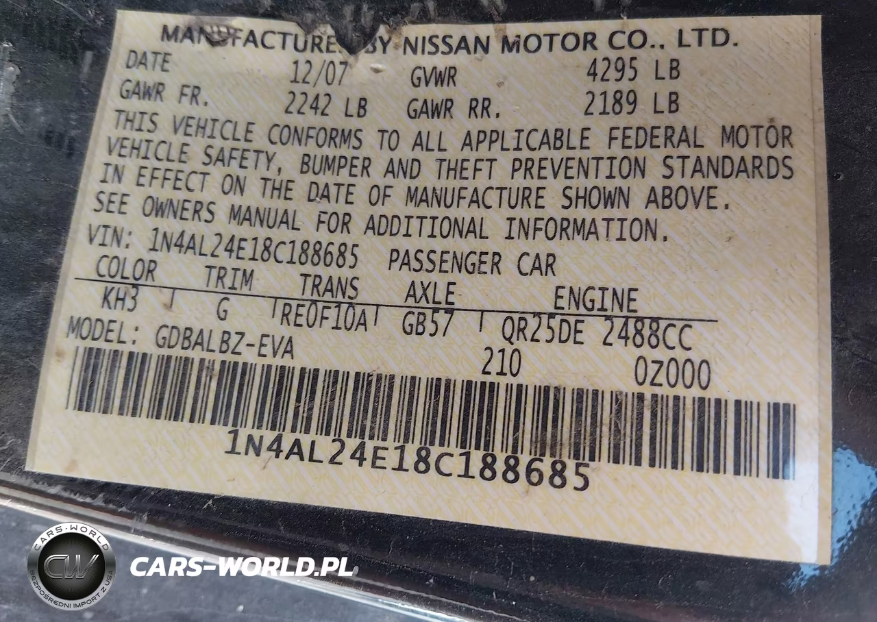 2008 Nissan Altima 2.5 S VIN:1N4AL24E18C188685 - 9
