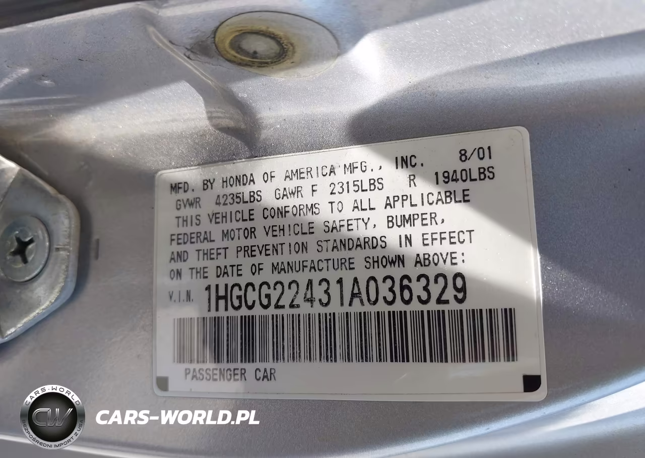 2001 Honda Accord 3.0 Lx VIN:1HGCG22431A036329 - 9