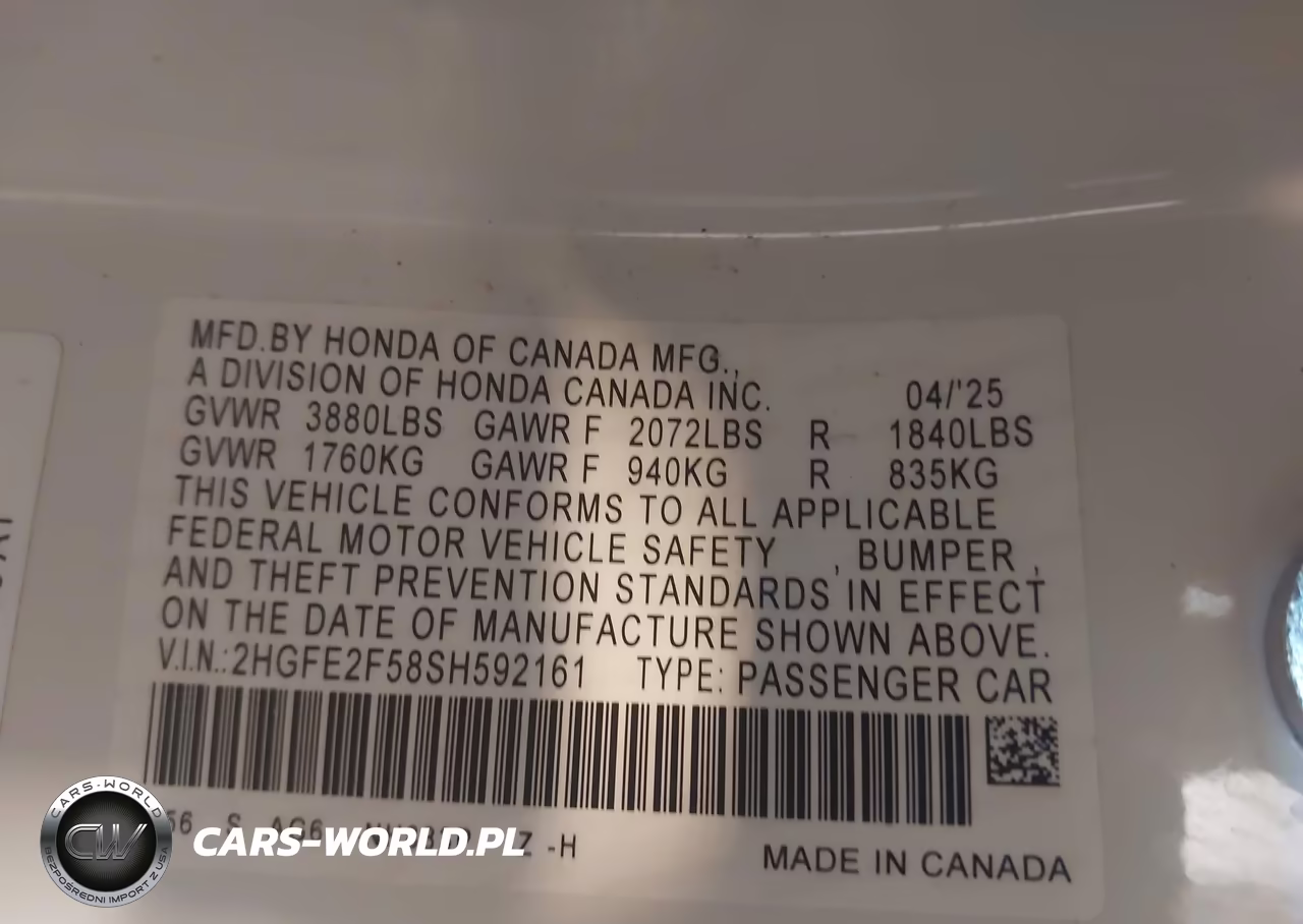 2025 Honda Civic Sport VIN:2HGFE2F58SH592161 - 9