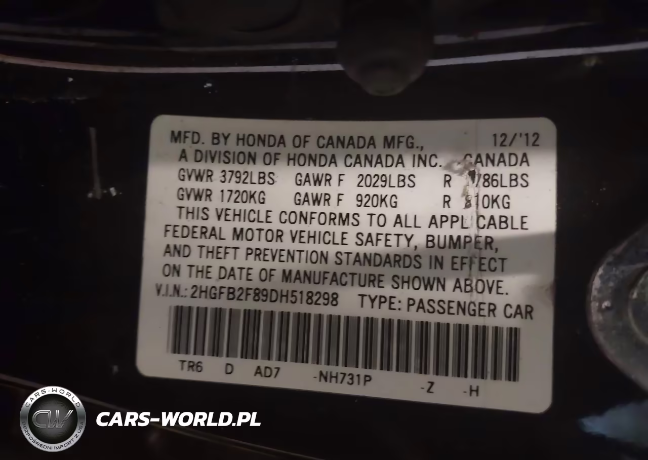 2013 Honda Civic Ex VIN:2HGFB2F89DH518298 - 9