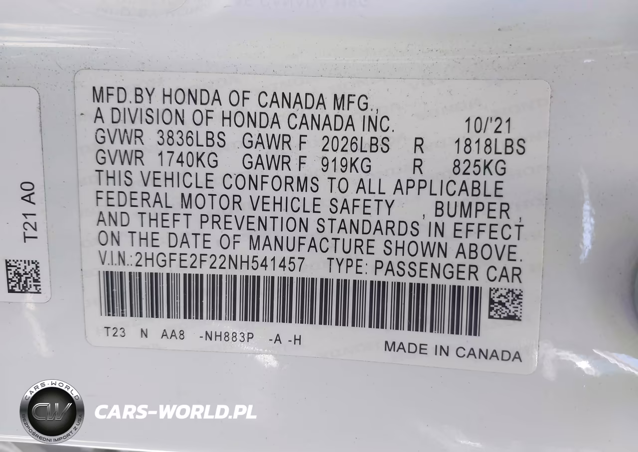 2022 Honda Civic Lx VIN:2HGFE2F22NH541457 - 9