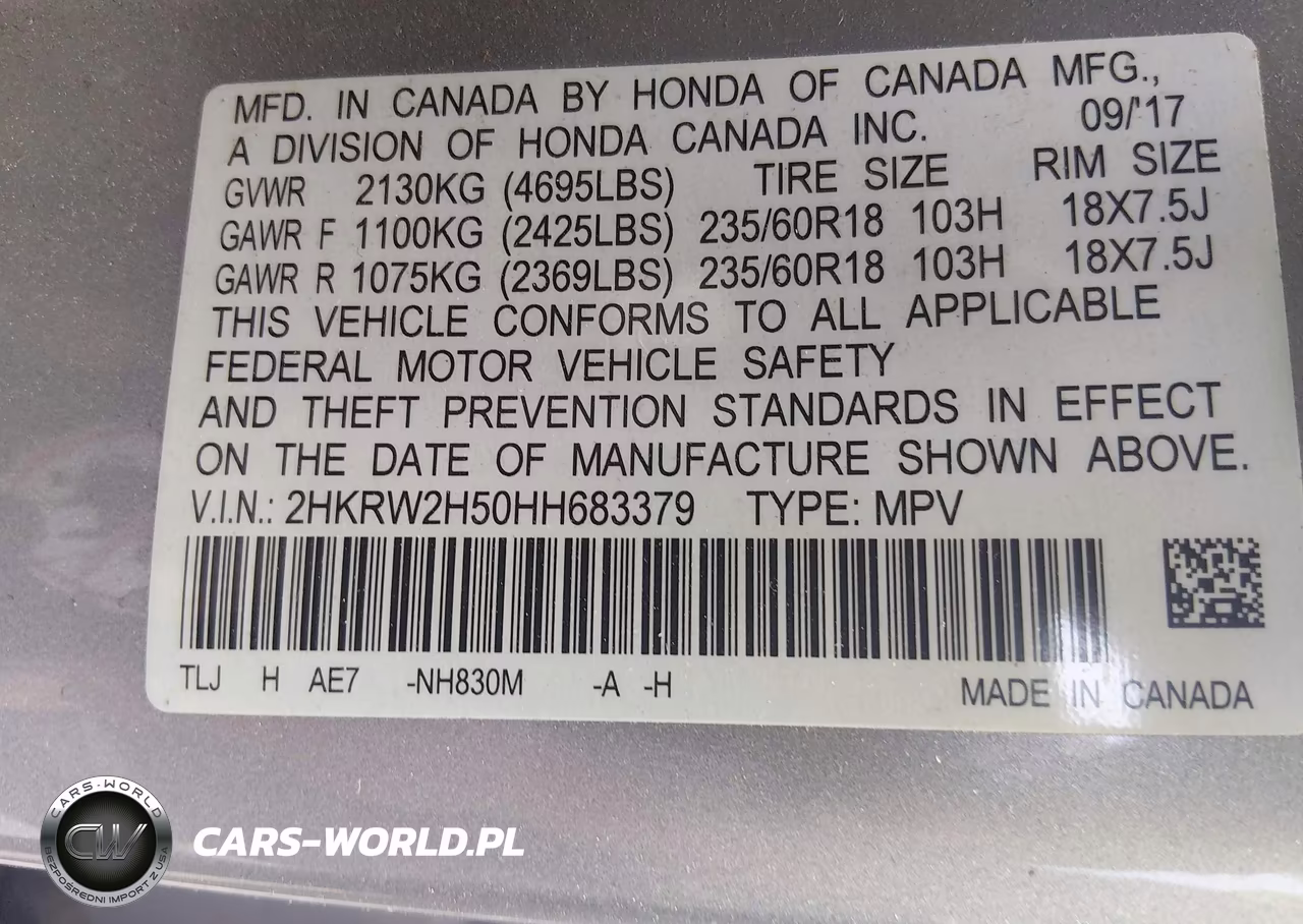 2017 Honda Cr-V Ex VIN:2HKRW2H50HH683379 - 9