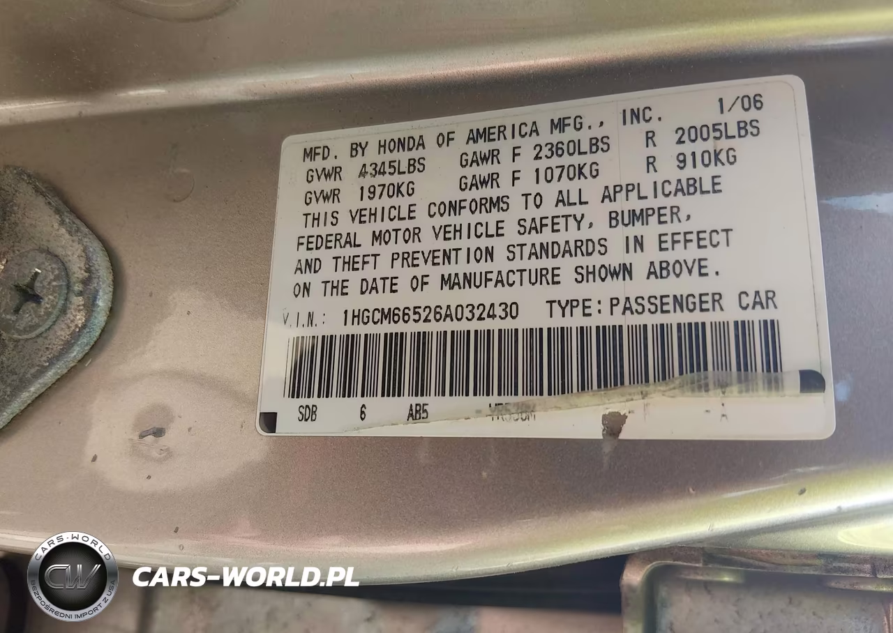 2006 Honda Accord 3.0 Ex VIN:1HGCM66526A032430 - 9