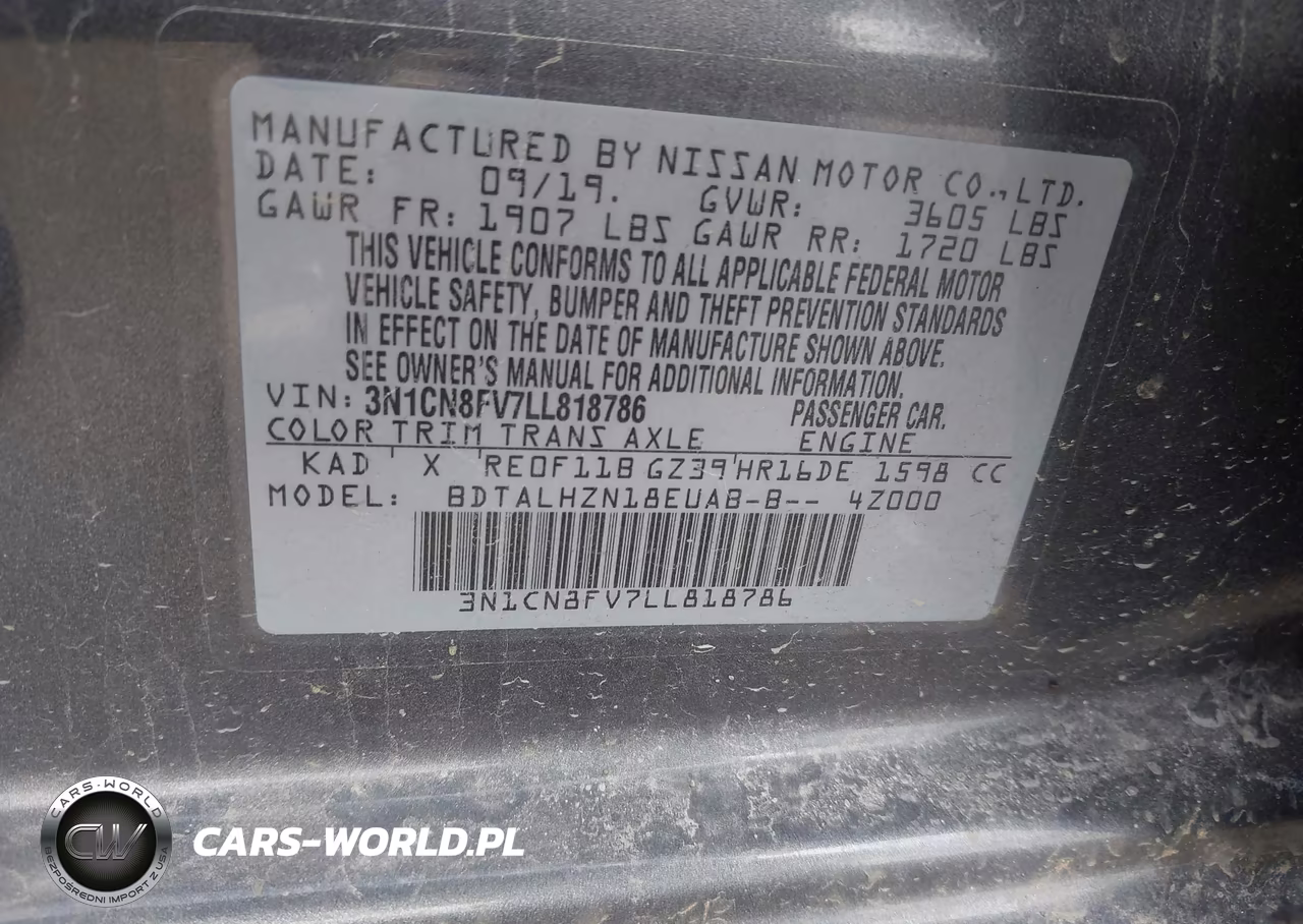 2020 Nissan Versa Sr Xtronic Cvt VIN:3N1CN8FV7LL818786 - 9