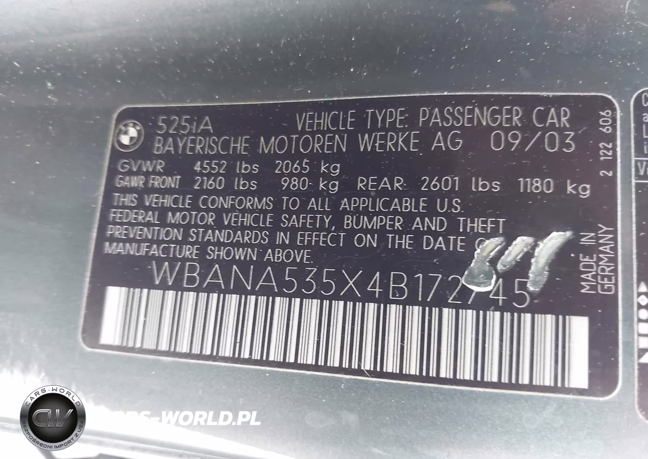 2004 BMW 525I VIN:WBANA535X4B172745 - 9