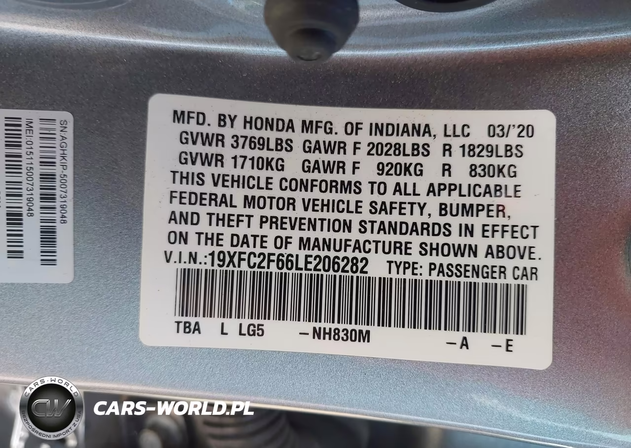 2020 Honda Civic Lx VIN:19XFC2F66LE206282 - 9
