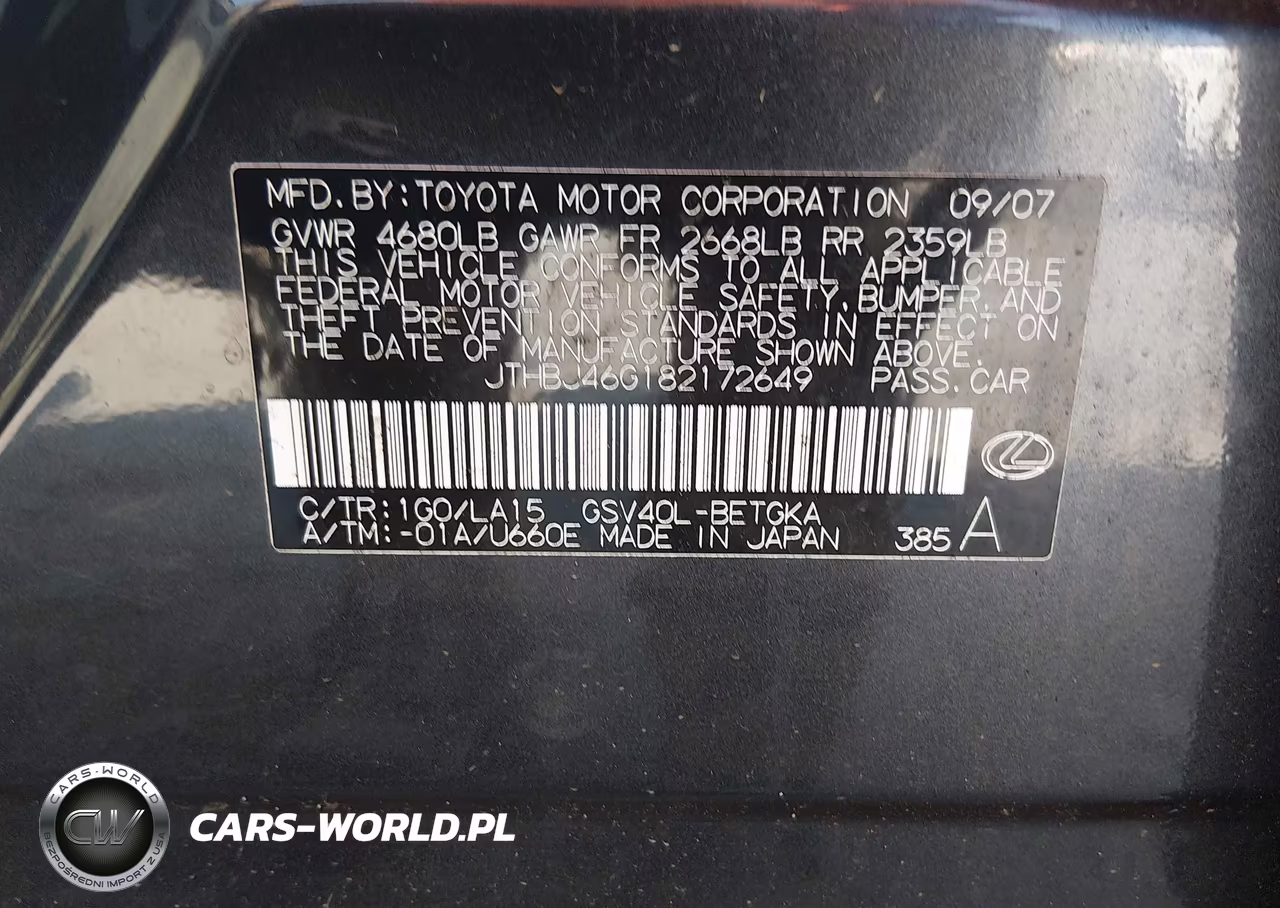 2008 Lexus Es 350 VIN:JTHBJ46G182172649 - 9