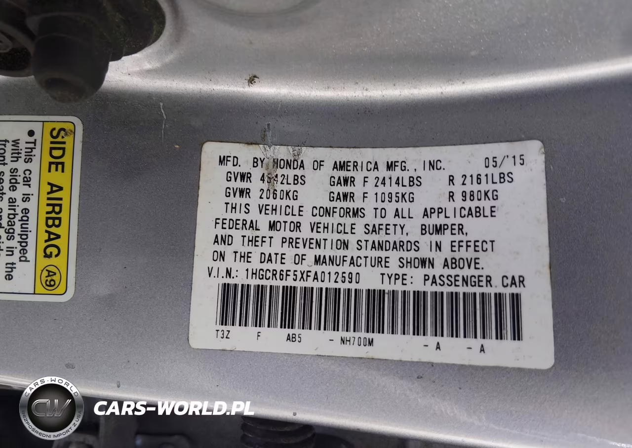 2015 Honda Accord Hybrid Ex-L VIN:1HGCR6F5XFA012590 - 9
