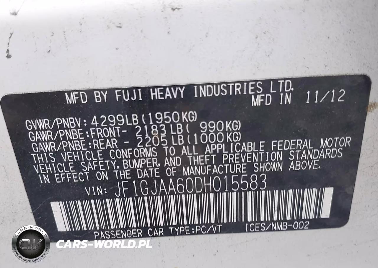 2013 Subaru Impreza 2.0I VIN:JF1GJAA60DH015583 - 9