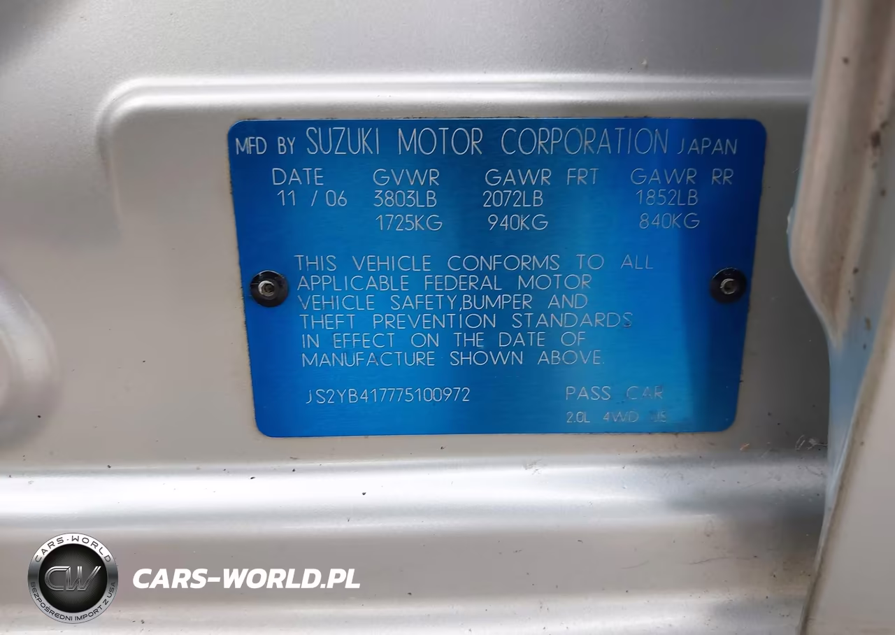 2007 Suzuki Sx4 Sport Pkg VIN:JS2YB417775100972 - 9
