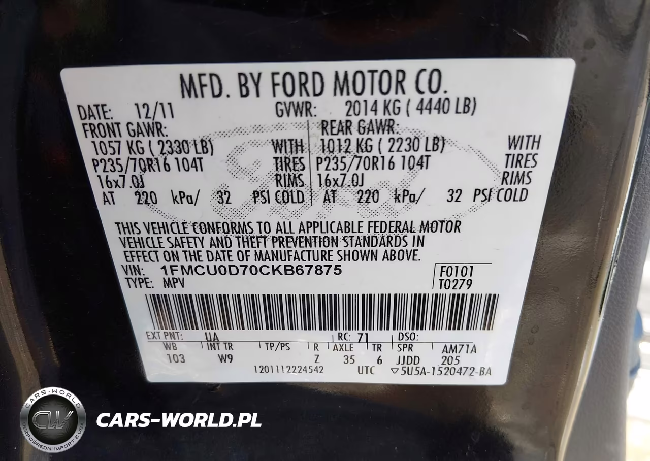 2012 Ford Escape Xlt VIN:1FMCU0D70CKB67875 - 9