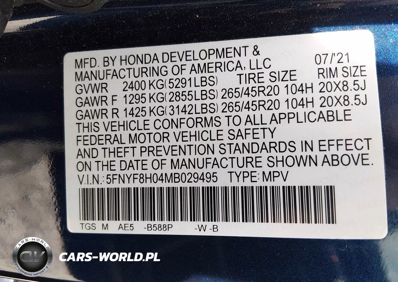 2021 Honda Passport Awd Elite VIN:5FNYF8H04MB029495 - 9