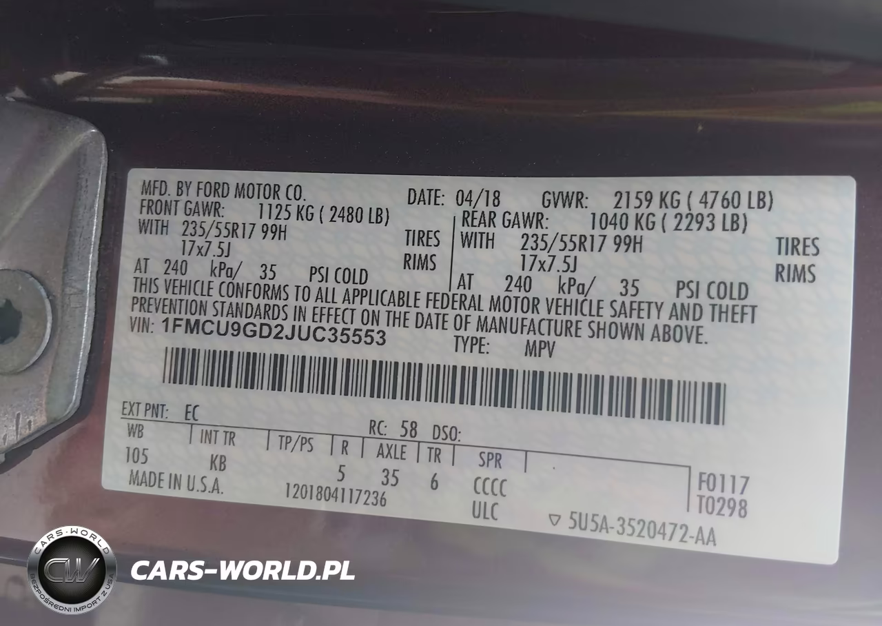 2018 Ford Escape Se VIN:1FMCU9GD2JUC35553 - 9