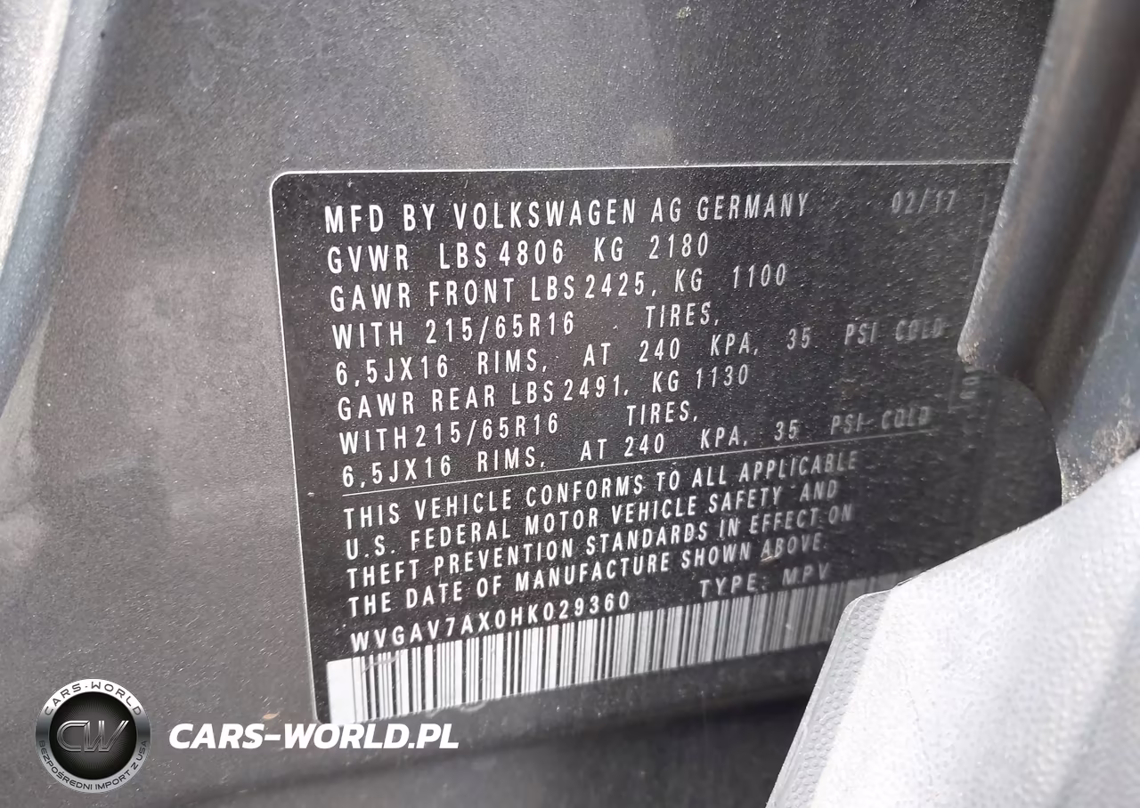 2017 Volkswagen Tiguan 2.0T-2.0T S VIN:WVGAV7AX0HK029360 - 9