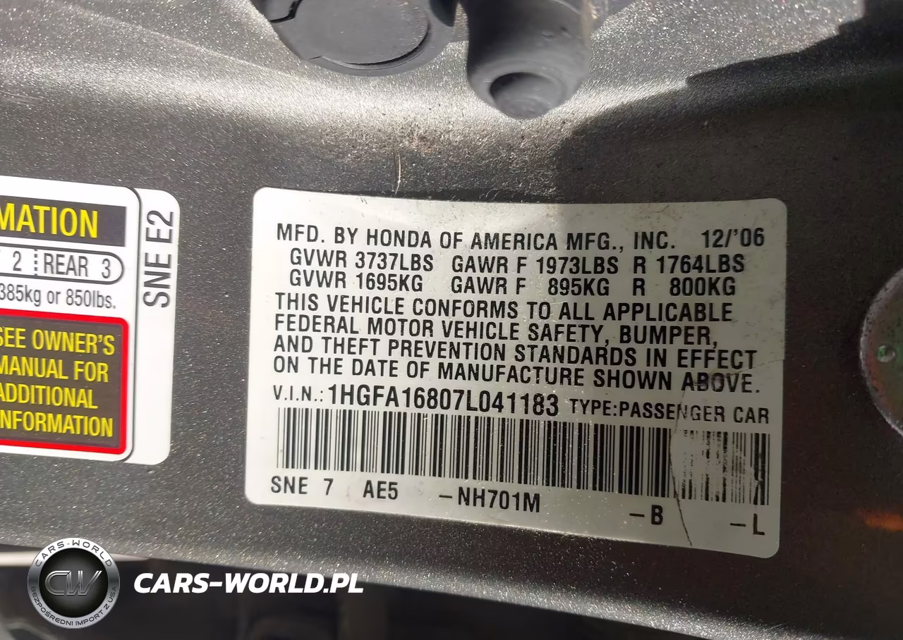 2007 Honda Civic Ex VIN:1HGFA16807L041183 - 9