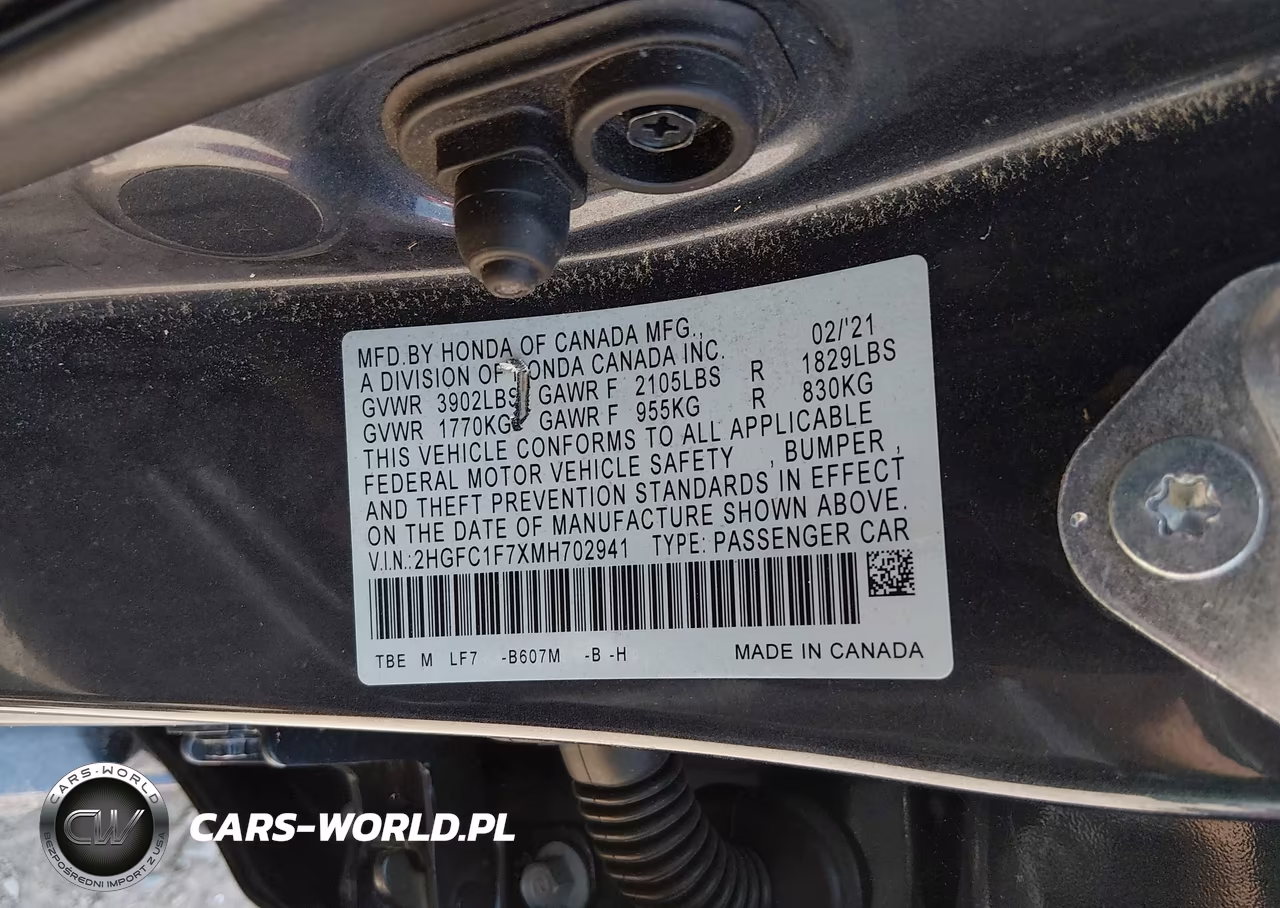 2021 Honda Civic Ex-L VIN:2HGFC1F7XMH702941 - 9