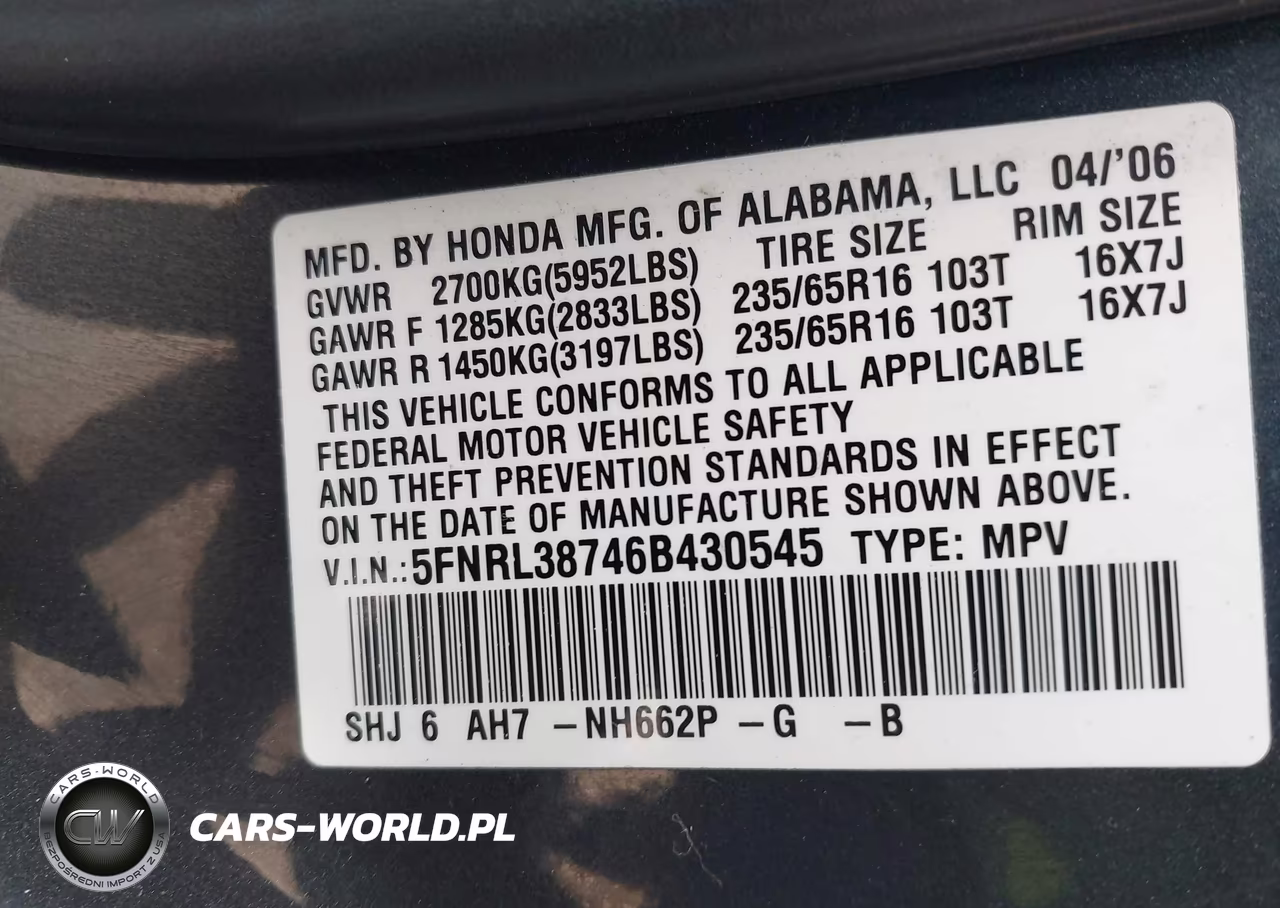 2006 Honda Odyssey Ex-L VIN:5FNRL38746B430545 - 9