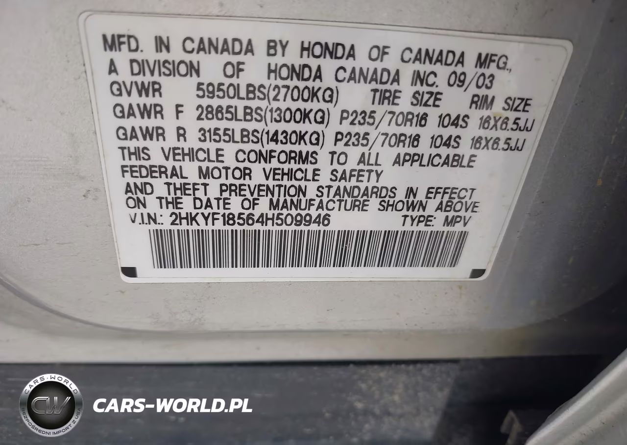 2004 Honda Pilot Ex-L VIN:2HKYF18564H509946 - 9