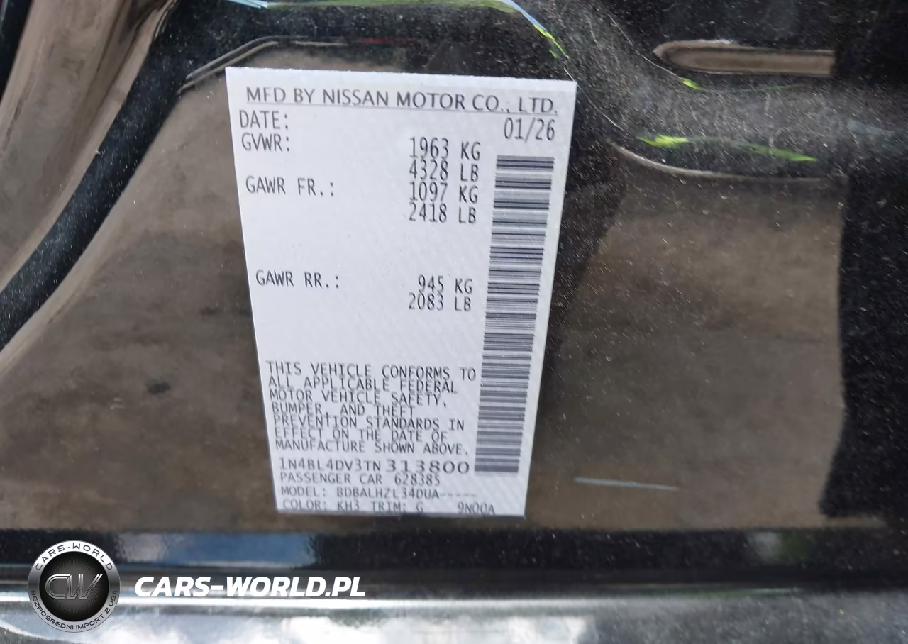 2026 Nissan Altima Sv Fwd VIN:1N4BL4DV3TN313800 - 9