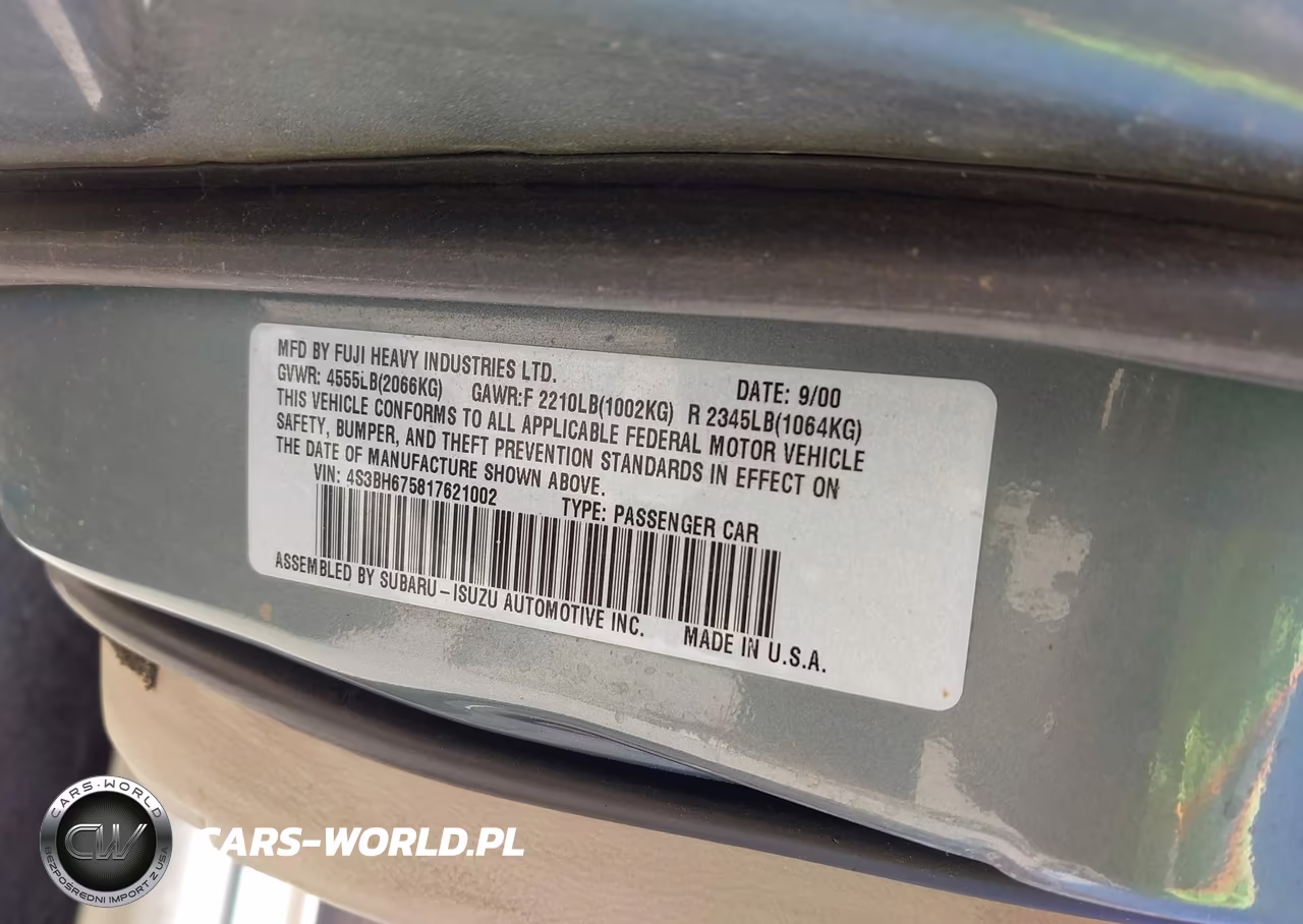 2001 Subaru Outback VIN:4S3BH675817621002 - 9