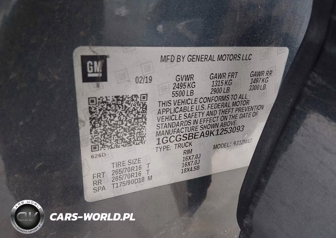 2019 Chevrolet Colorado Wt VIN:1GCGSBEA9K1253093 - 9