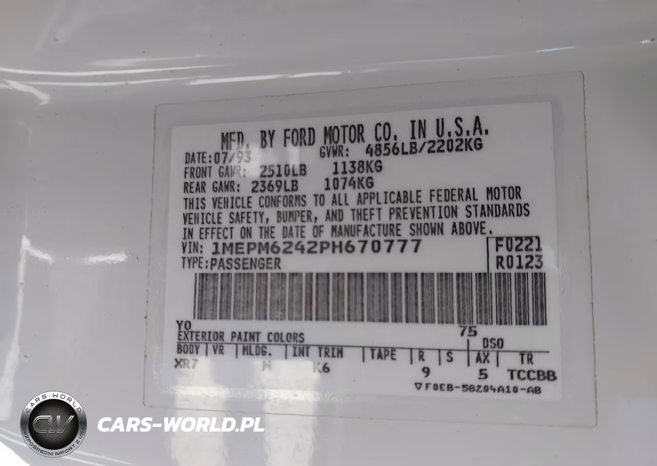 1993 Mercury Cougar Xr7 VIN:1MEPM6242PH670777 - 9