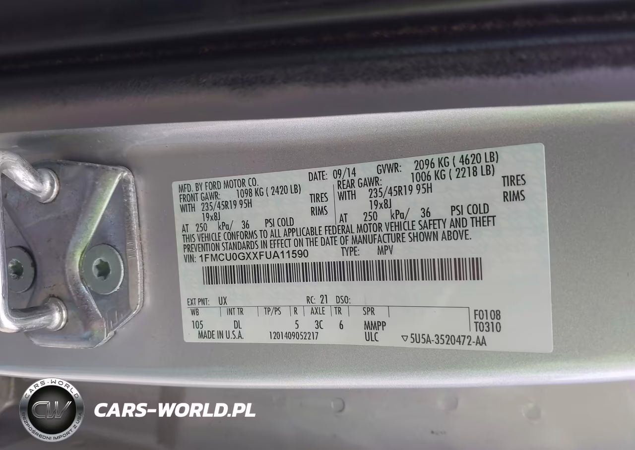 2015 Ford Escape Se VIN:1FMCU0GXXFUA11590 - 9