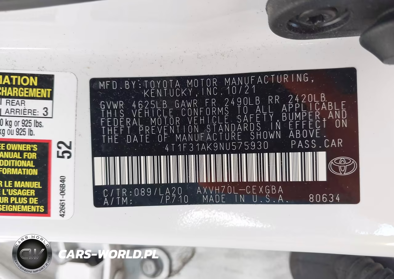 2022 Toyota Camry Xle Hybrid VIN:4T1F31AK9NU575930 - 9