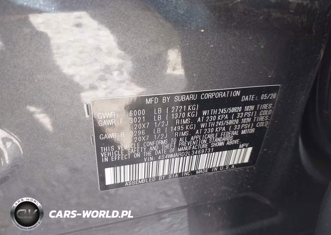 2020 Subaru Ascent Touring VIN:4S4WMARD2L3469731 - 9