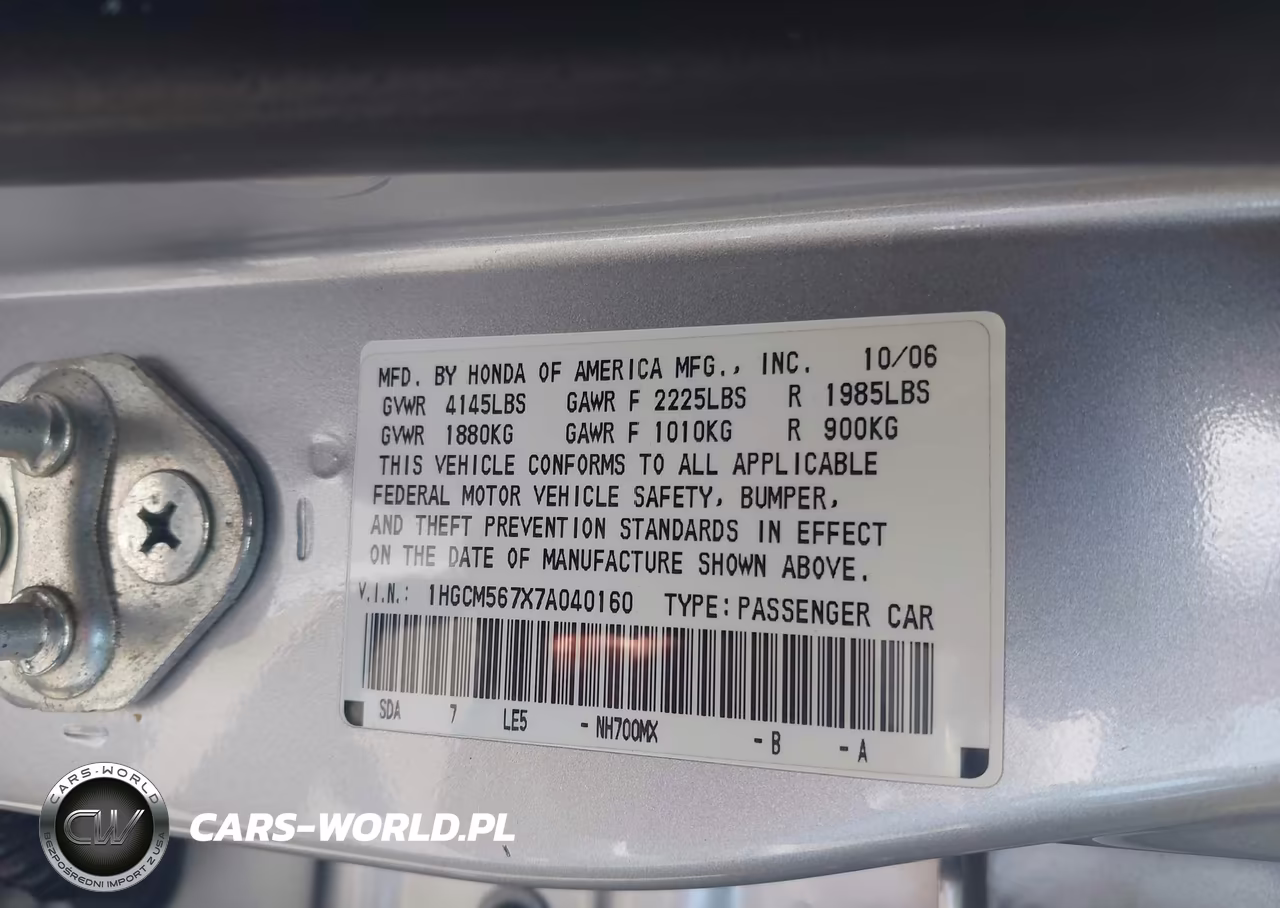 2007 Honda Accord 2.4 Ex VIN:1HGCM567X7A040160 - 9