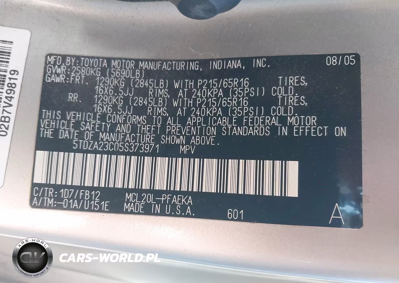 2005 Toyota Sienna Le VIN:5TDZA23C05S373971 - 9