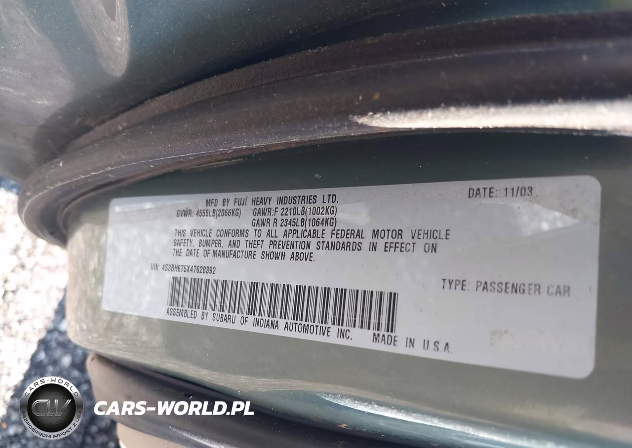 2004 Subaru Outback VIN:4S3BH675X47628392 - 9