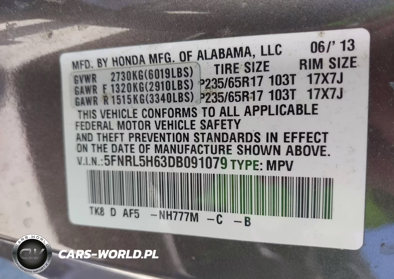 2013 Honda Odyssey Ex-L VIN:5FNRL5H63DB091079 - 9