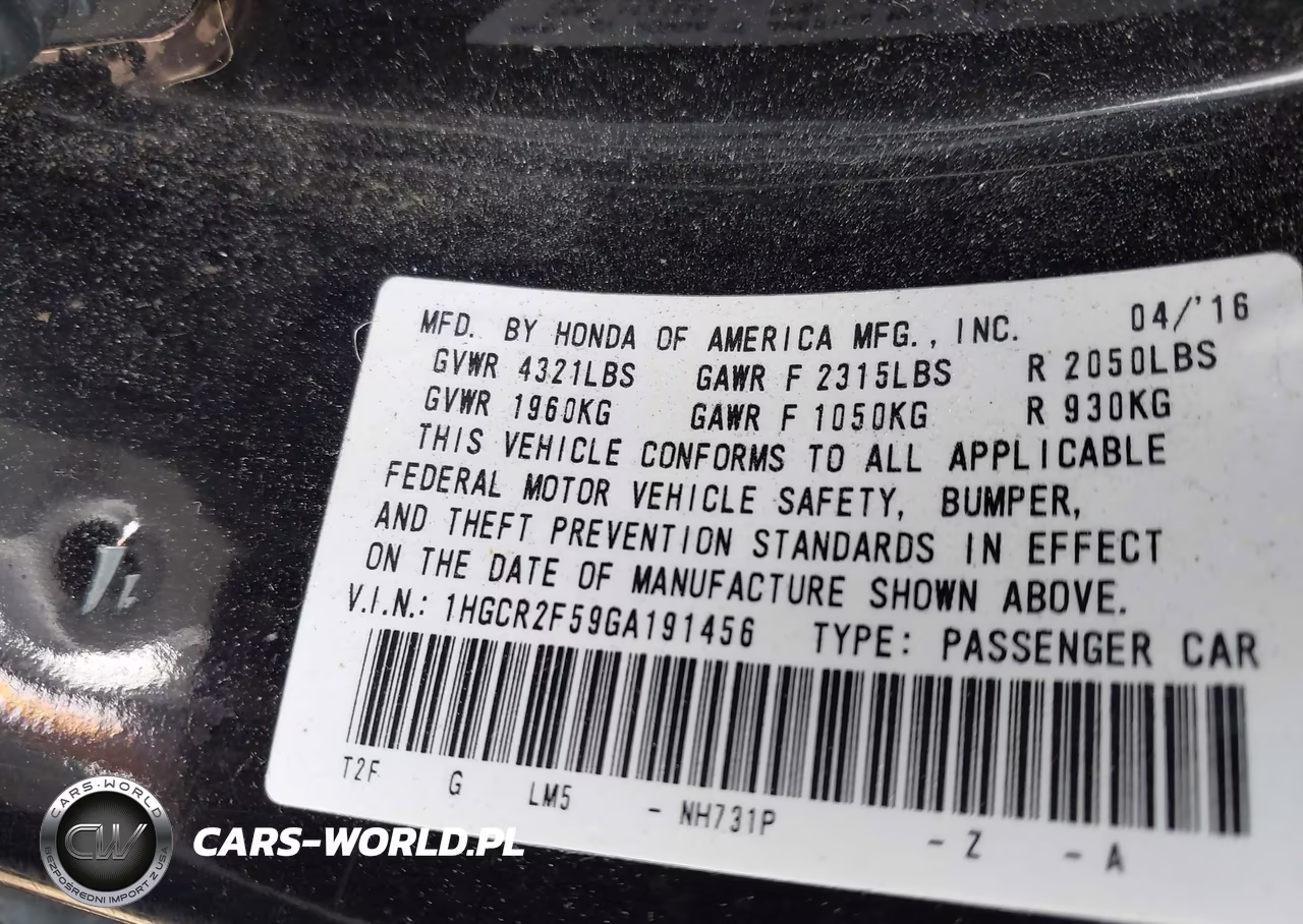 2016 Honda Accord Sport VIN:1HGCR2F59GA191456 - 9