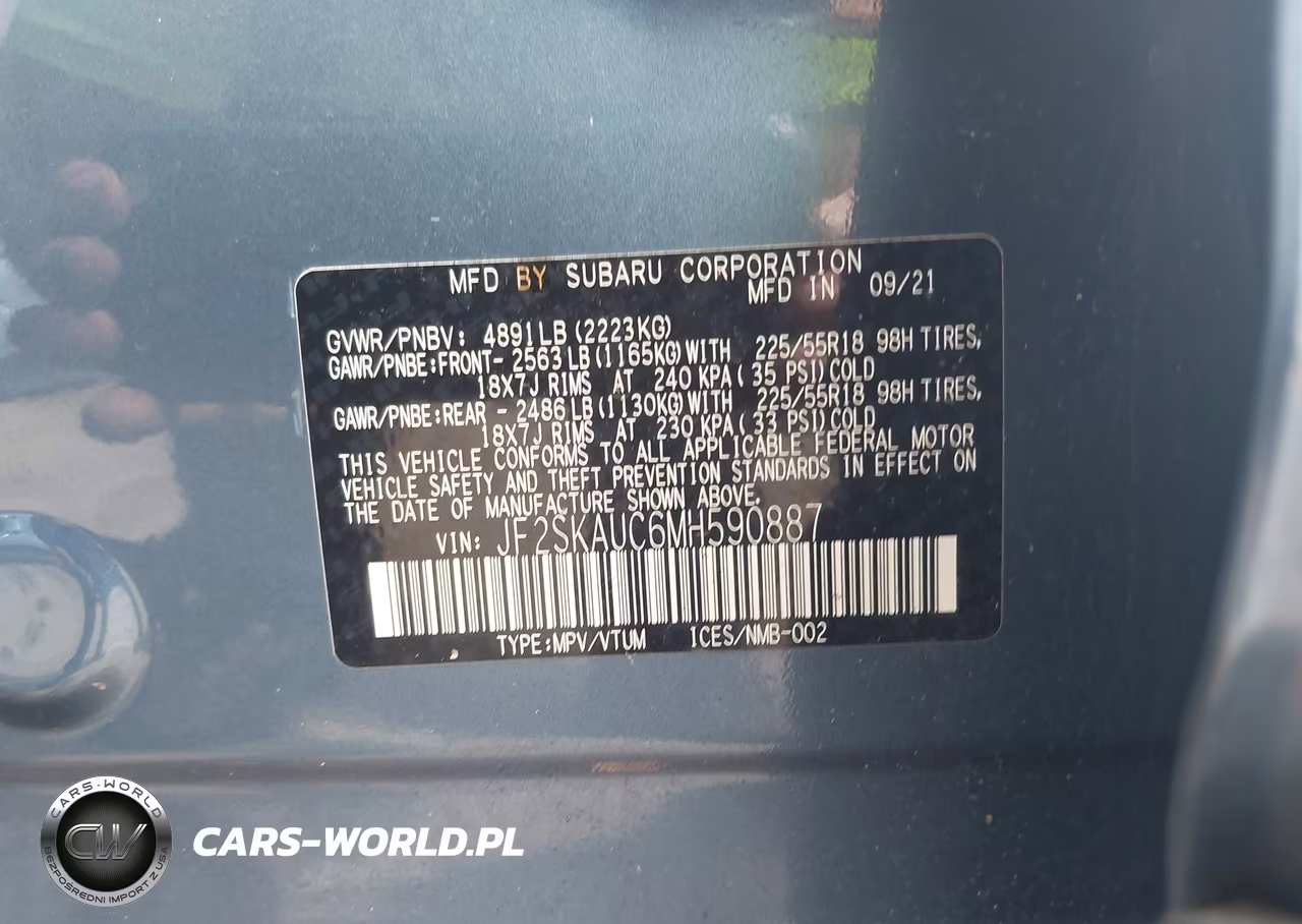 2021 Subaru Forester Limited VIN:JF2SKAUC6MH590887 - 9
