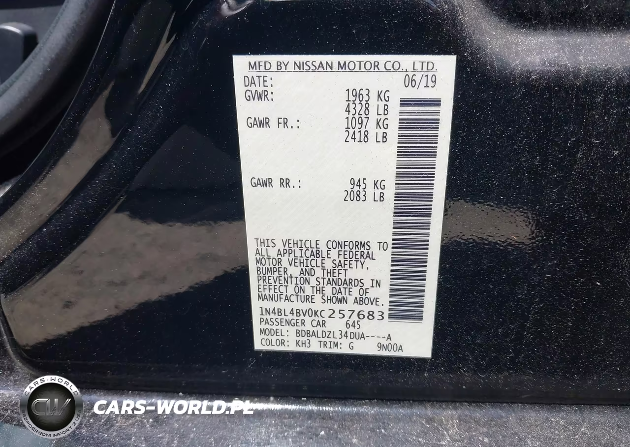 2019 Nissan Altima 2.5 S VIN:1N4BL4BV0KC257683 - 9