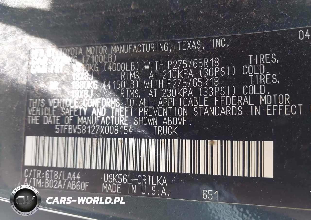 2007 Toyota Tundra Limited 5.7L V8 VIN:5TFBV58127X008154 - 9