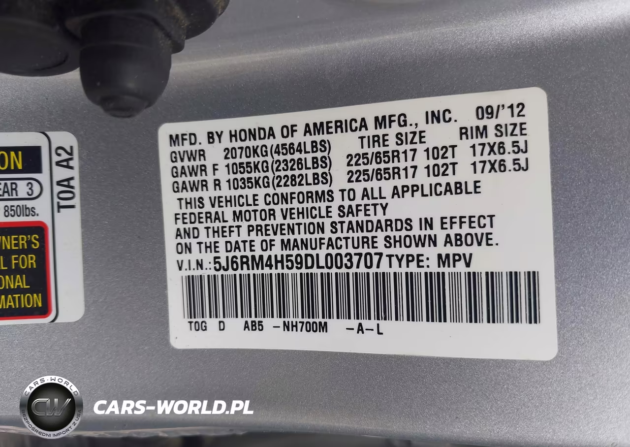 2013 Honda Cr-V Ex VIN:5J6RM4H59DL003707 - 9
