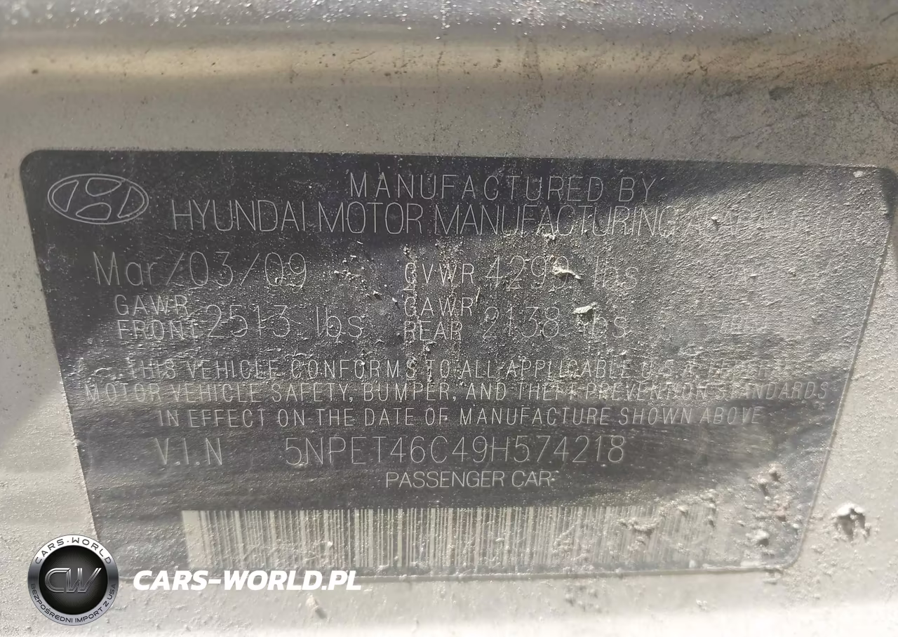 2009 Hyundai Sonata Gls VIN:5NPET46C49H574218 - 9