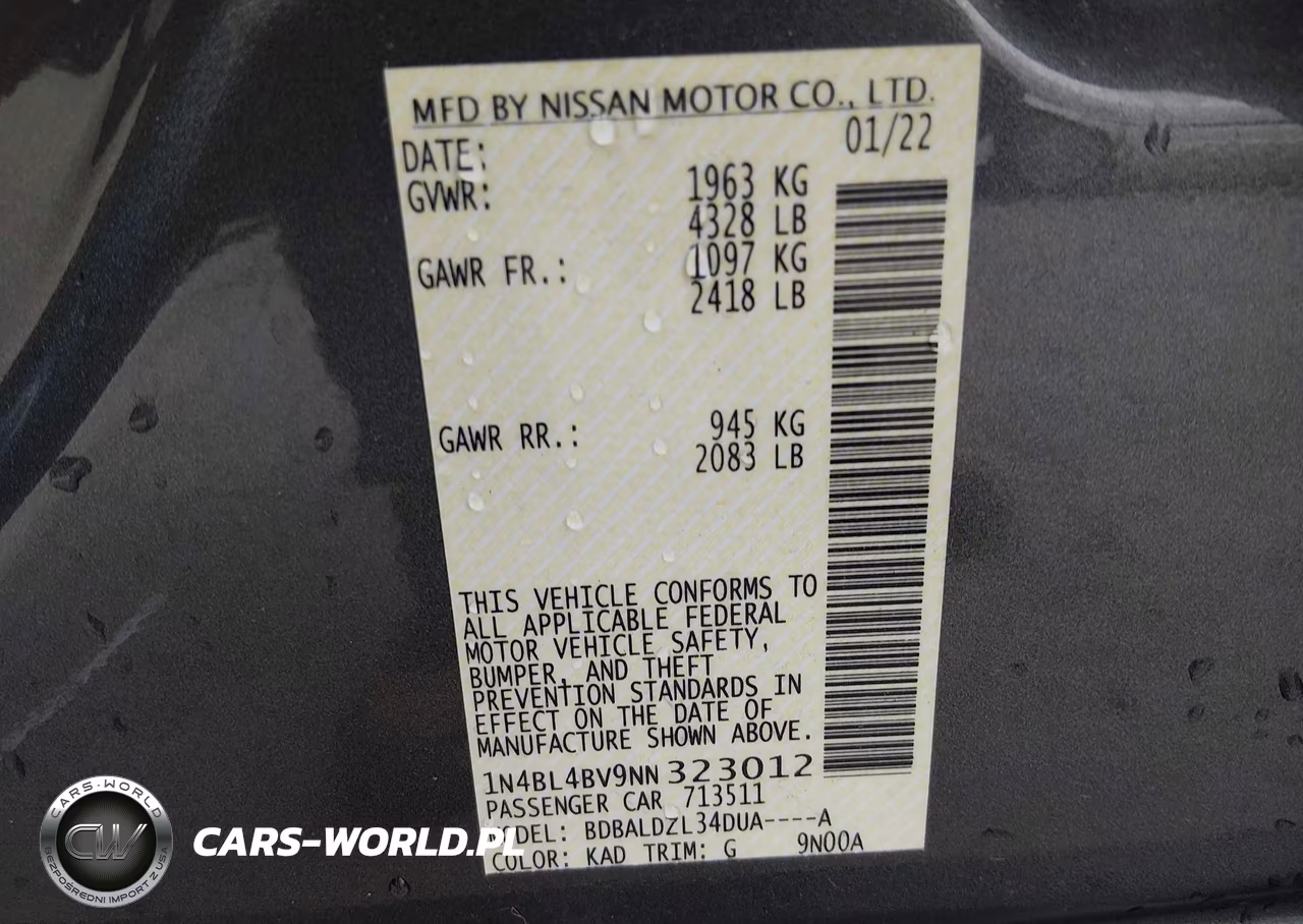 2022 Nissan Altima S Fwd VIN:1N4BL4BV9NN323012 - 9