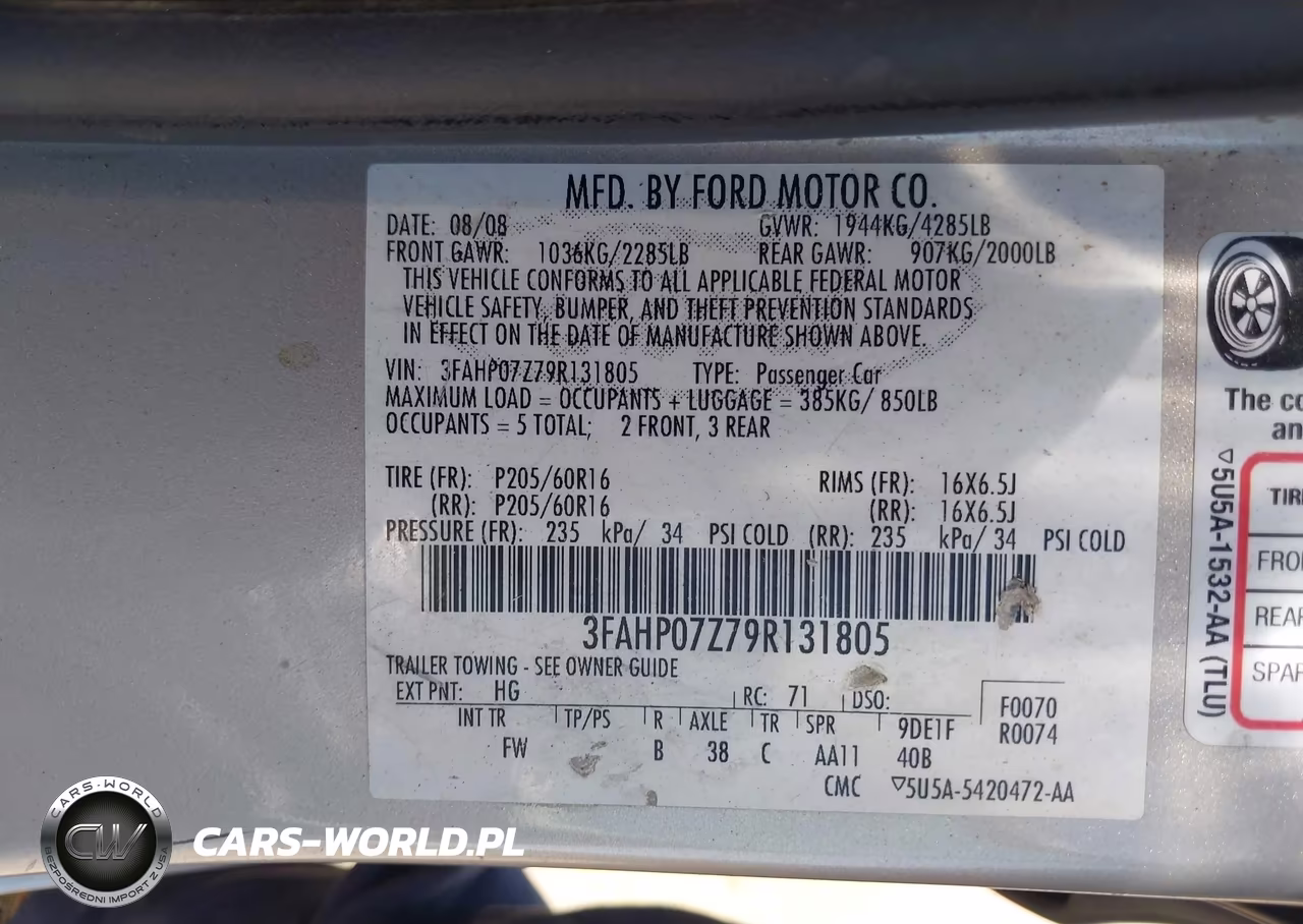 2009 Ford Fusion Se VIN:3FAHP07Z79R131805 - 9
