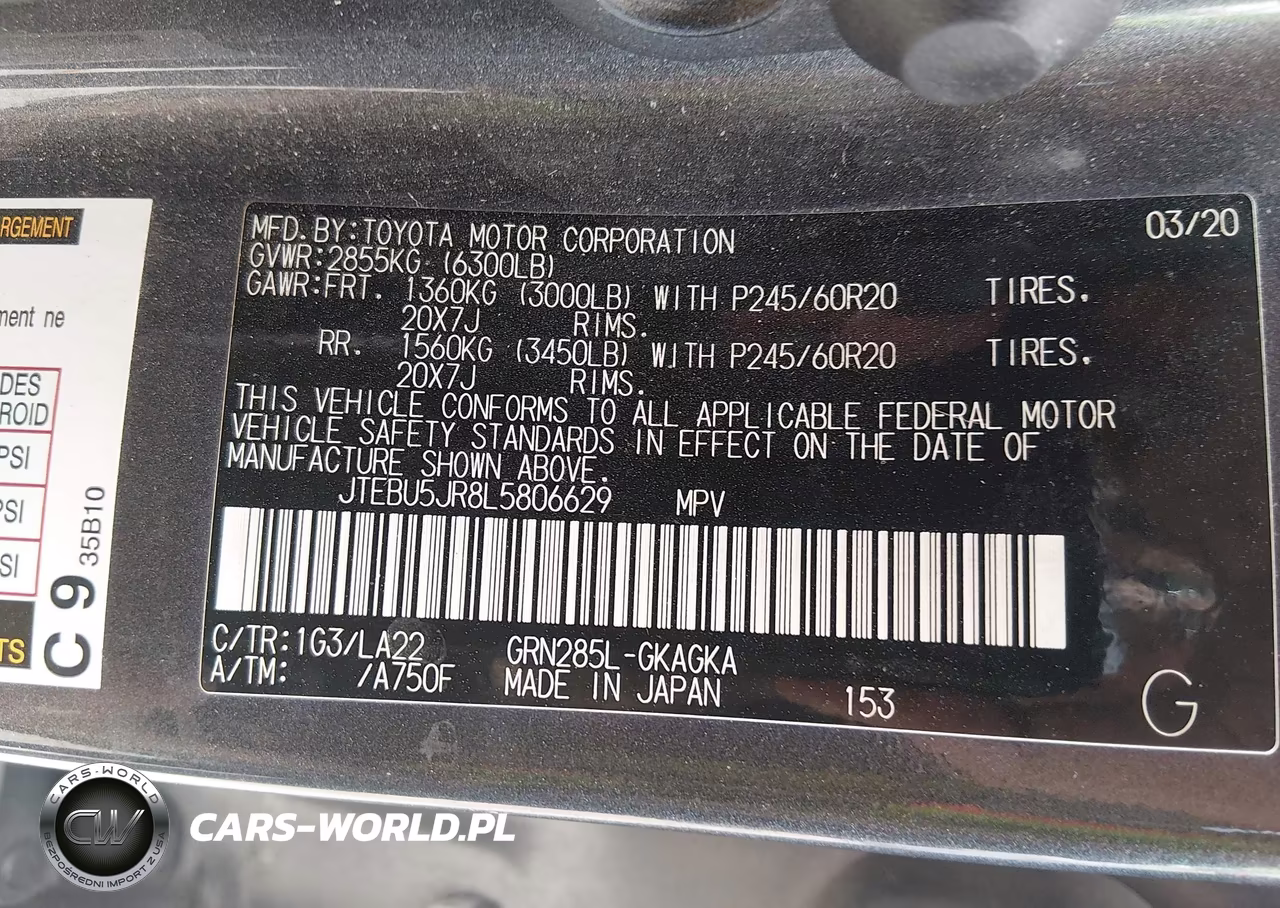 2020 Toyota 4Runner Limited VIN:JTEBU5JR8L5806629 - 9
