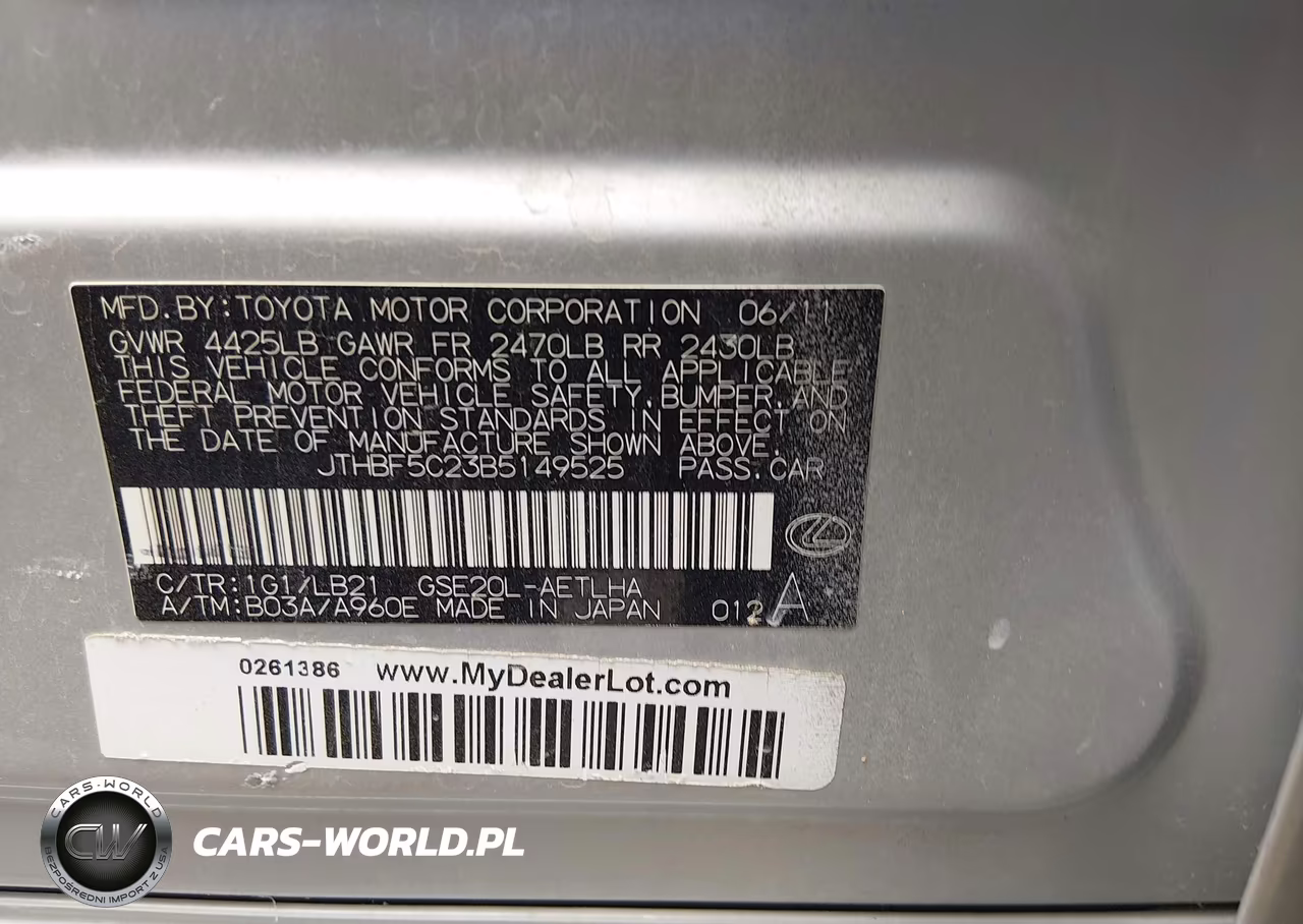 2011 Lexus Is 250 VIN:JTHBF5C23B5149525 - 9