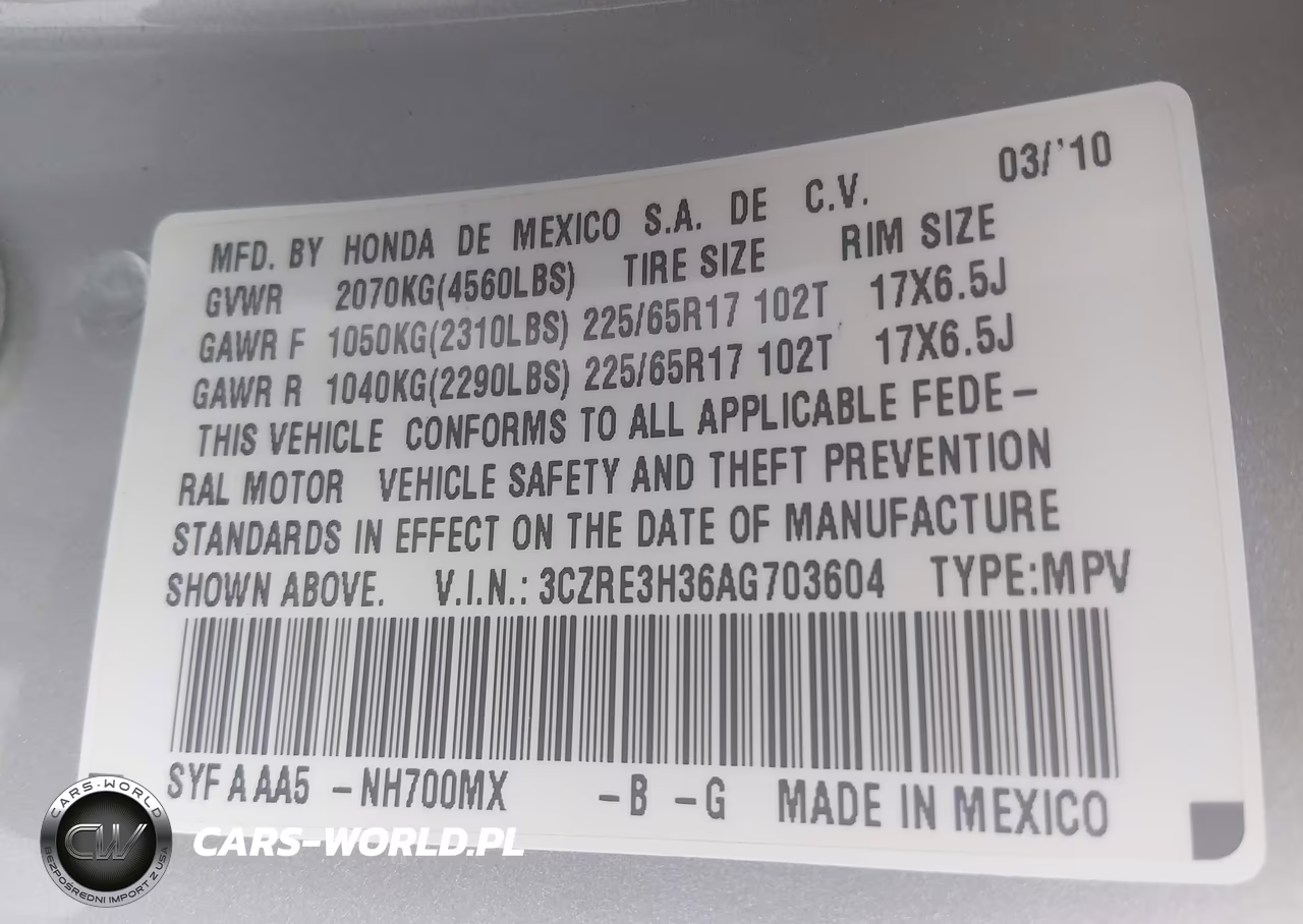 2010 Honda Cr-V Lx VIN:3CZRE3H36AG703604 - 9