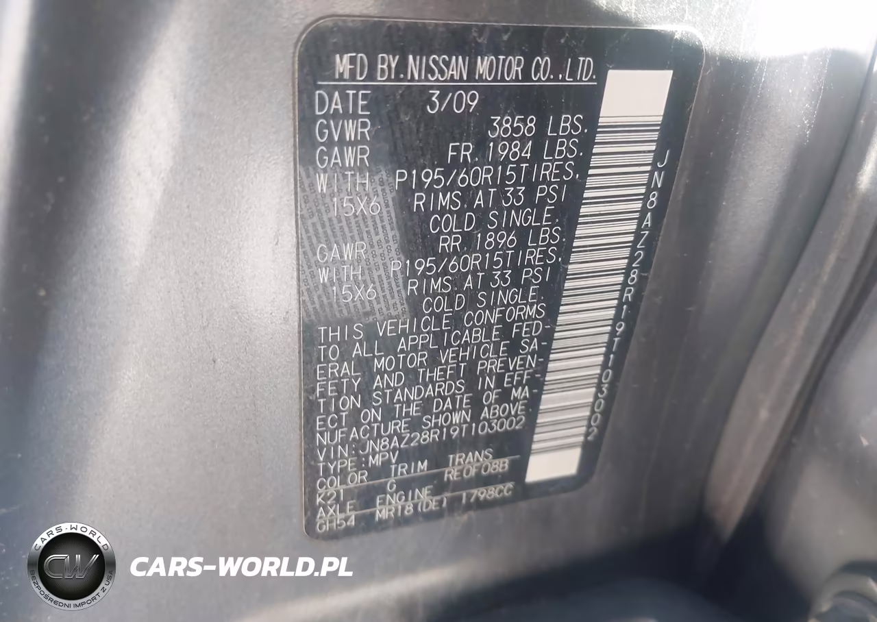 2009 Nissan Cube 1.8S VIN:JN8AZ28R19T103002 - 9