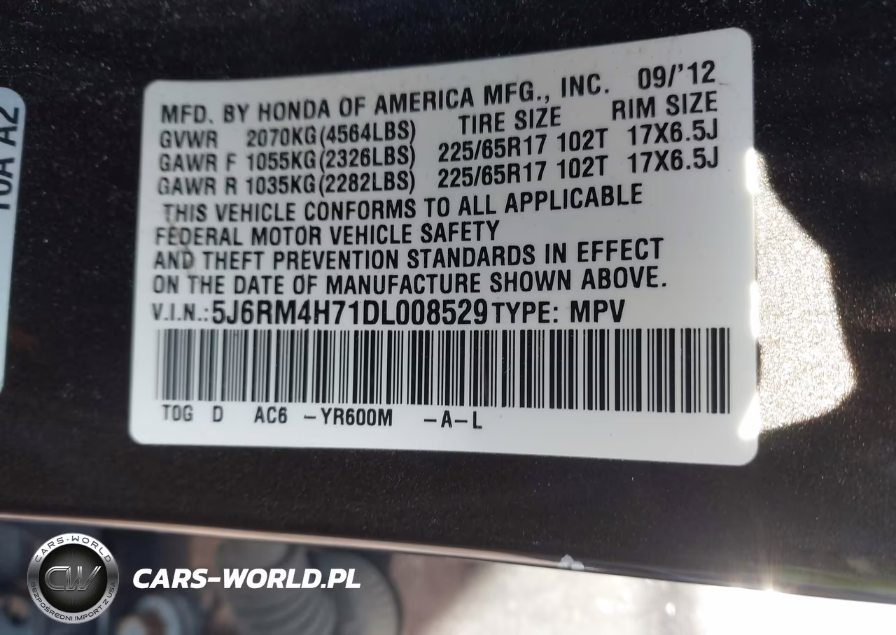 2013 Honda Cr-V Ex-L VIN:5J6RM4H71DL008529 - 9