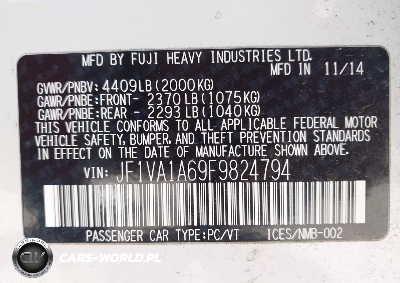 2015 Subaru Wrx VIN:JF1VA1A69F9824794 - 9