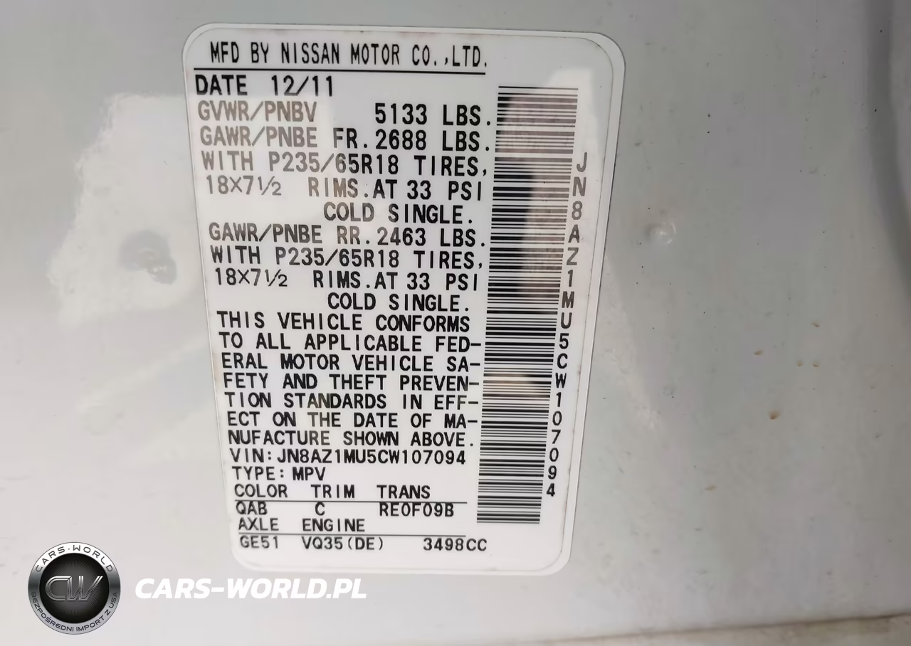 2012 Nissan Murano Sv VIN:JN8AZ1MU5CW107094 - 9